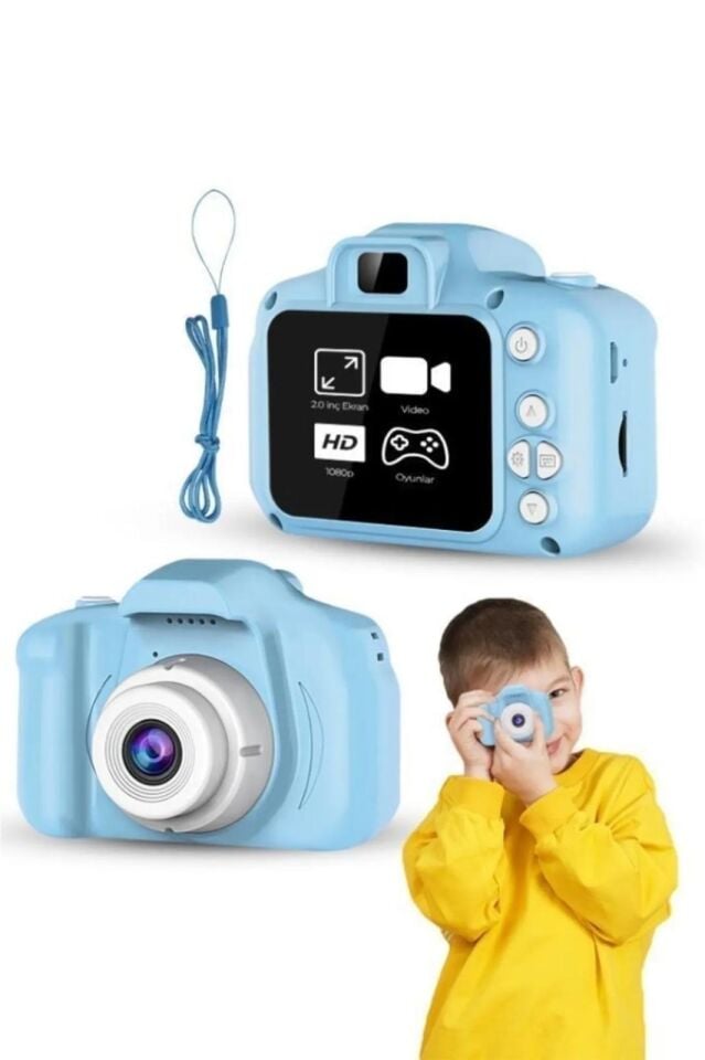 Dijital Fotoğraf Makinesi Çocuk Mini 1080p Hd Kamera Selfiee (Mavi)