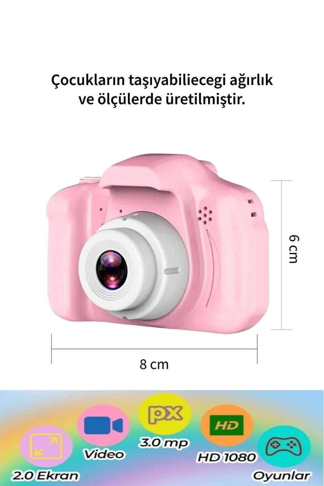 Dijital Fotoğraf Makinesi Çocuk Mini 1080p Hd Kamera Selfiee (Pembe)