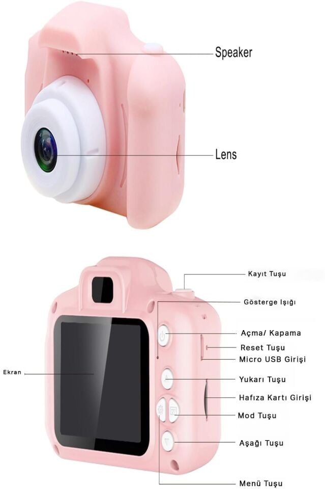 Dijital Fotoğraf Makinesi Çocuk Mini 1080p Hd Kamera Selfiee (Pembe)