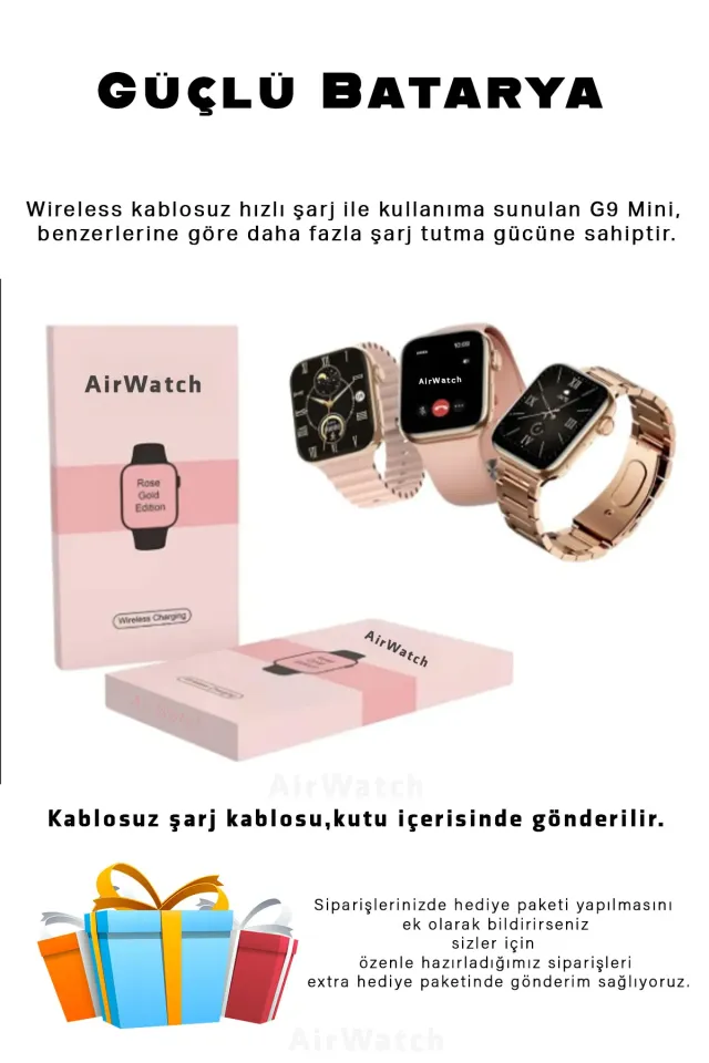 Watch G9 Mini Tüm Telefonlara Uyumlu 3 Kordon ve Bileklik Hediyeli Özel Seri Kadın Akıllı Saat