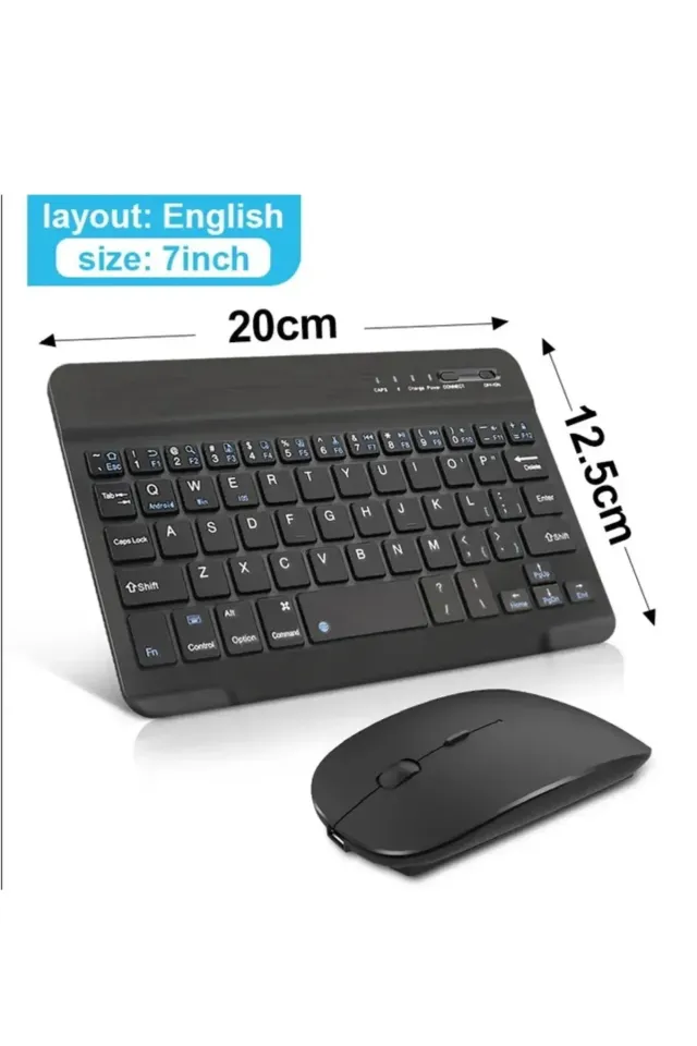 IPad Xiaomi Samsung Huawei Tablet Laptop Uyumlu Renkli Bluetooth Bağlantılı Klavye+Mouse Set (Sarı)