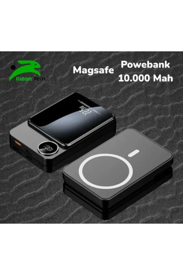 RabbitTech Magsafe Powerbank 22.5W Hızlı Şarj Destekli 10.000mah Manyatik Magsafe Özelikli (Siyah)