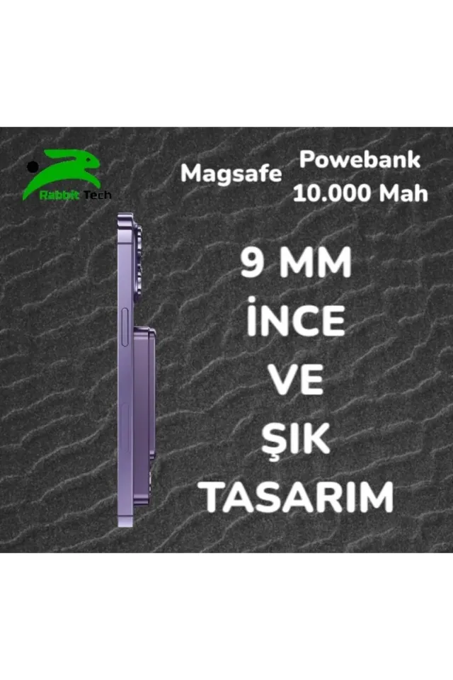 RabbitTech Magsafe Powerbank 22.5W Hızlı Şarj Destekli 10.000mah Manyatik Magsafe Özelikli (Siyah)