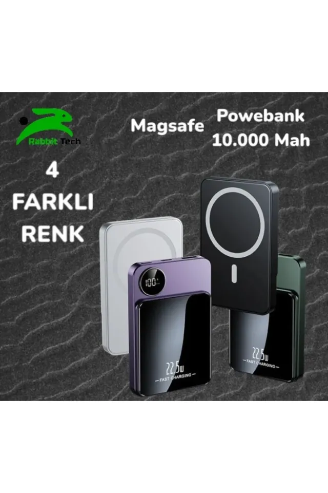 RabbitTech Magsafe Powerbank 22.5W Hızlı Şarj Destekli 10.000mah Manyatik Magsafe Özelikli (Siyah)