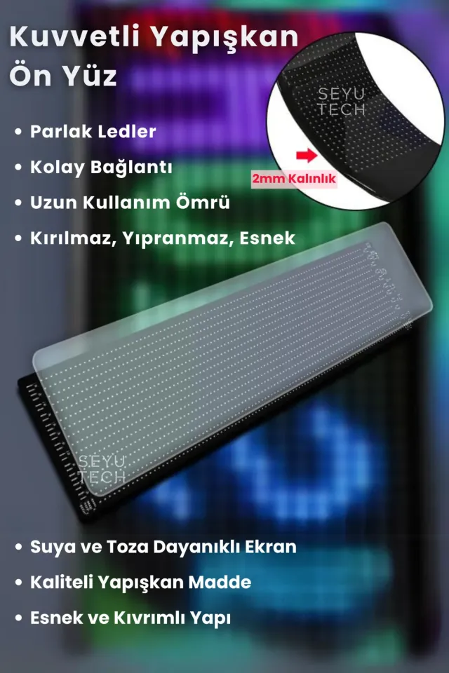 Pixel Led Panel Dijital Ekran Yazı ve Animasyon Eklenebilen Telefon Kontrollü Yapışkanlı 16*96 Led