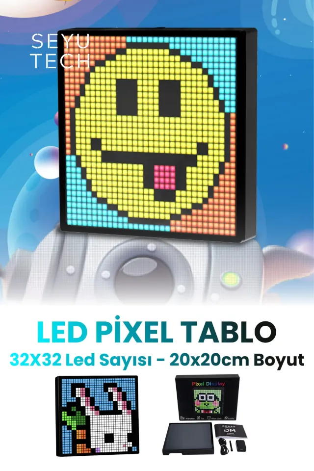 Led Pixel Tablo Dijital Ekran Yazı ve Animasyon Eklenebilen Telefon Kontrollü 32*32 Led