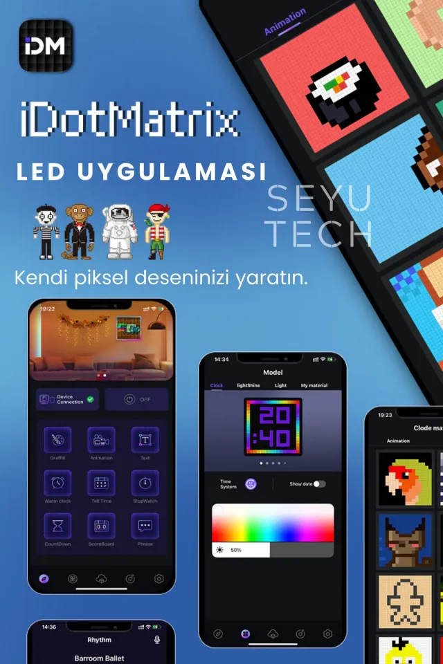 Led Pixel Tablo Dijital Ekran Yazı ve Animasyon Eklenebilen Telefon Kontrollü 32*32 Led