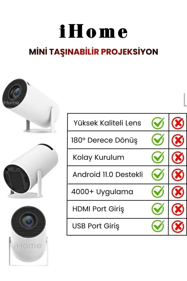 Taşınabilir 130 inç Yansıtma Projeksiyon Cihazı Ev Sineması DahiliBluetooth Android 11.0